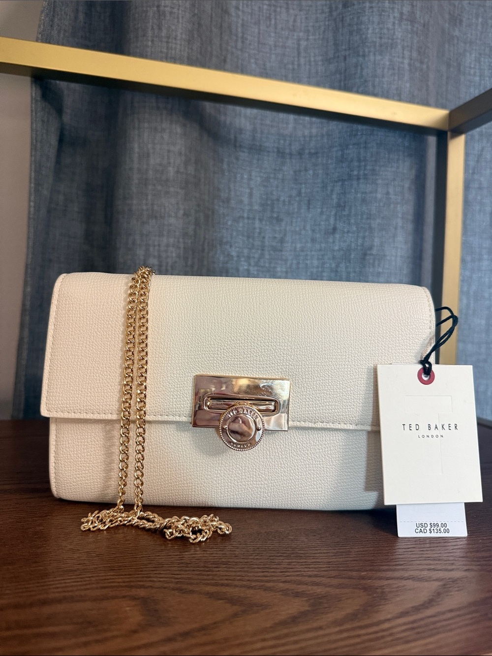 S Ted Baker Cream Crossbody Bag with Gold Chain - NWT